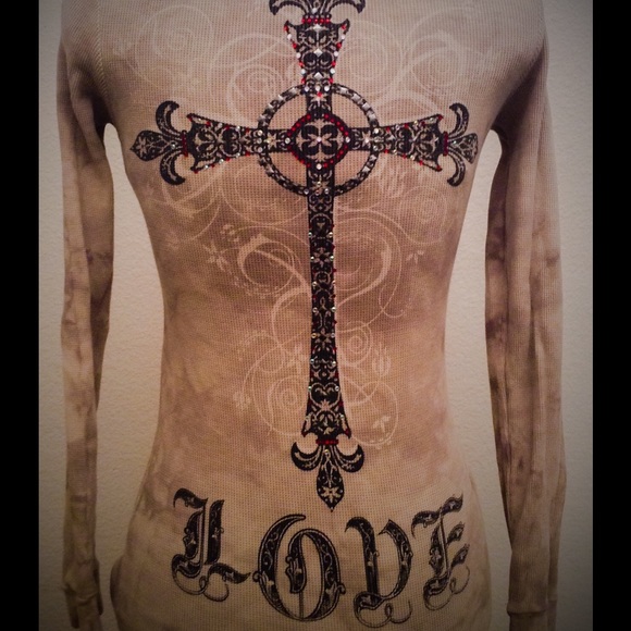 Jeweled Love/Cross long sleeve Tee