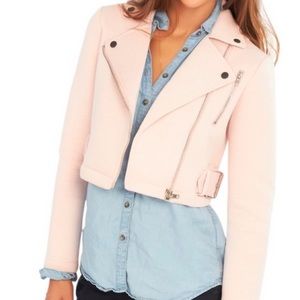 Pastel pink cropped Moto jacket