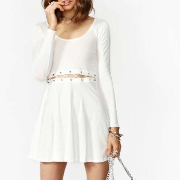 Nasty Gal white lace up skater dress size M
