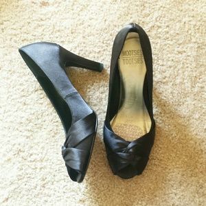 Black Silk Bow Dress Heels