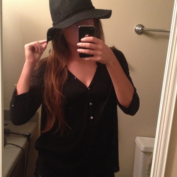 Plain black button up tee