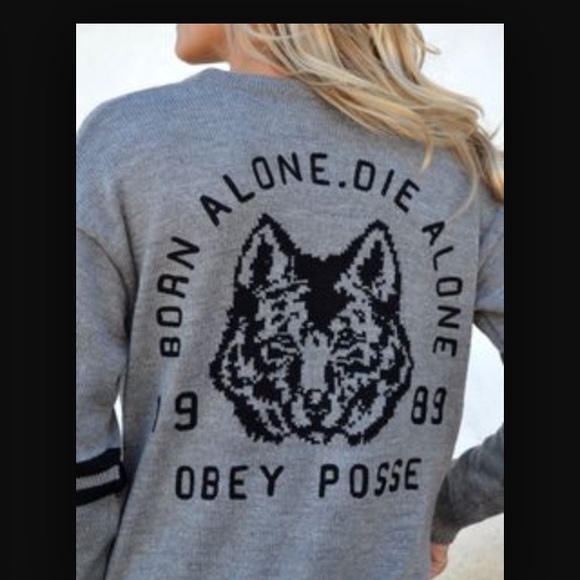 Obey "Born alone die alone" cardigan