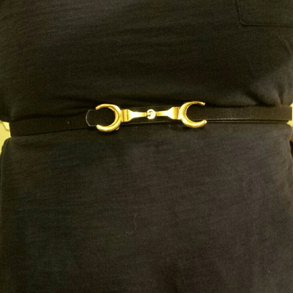 Black suede, thin belt. Gold buckle - Picture 1 of 4