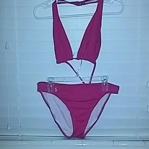 Hot pink bikini.