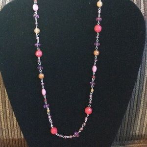 💙 Pink Beads on Silver Chain