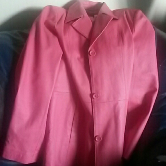 Dialogue (qvc) pink leather upper blazer - Picture 1 of 4
