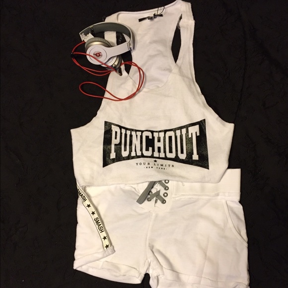 New Crop T-Back Tank + Boxer Shorts 2PC Set- White