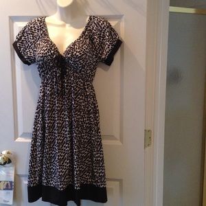 Silky Black and White Peasant Dress