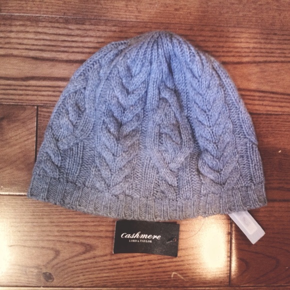 Lord & Taylor Grey Knit Cashmere Hat