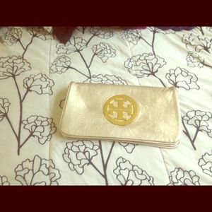 Gold soft leather clutch