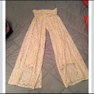 Lace wide leg pants.
