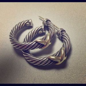 David Yurman Silver Hoop Earrings w Gold X