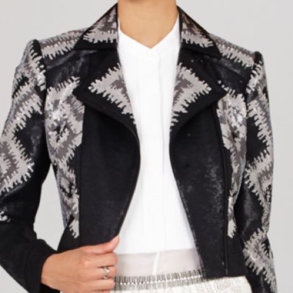 BCBG Abel Geometric Sequin Moto Jacket