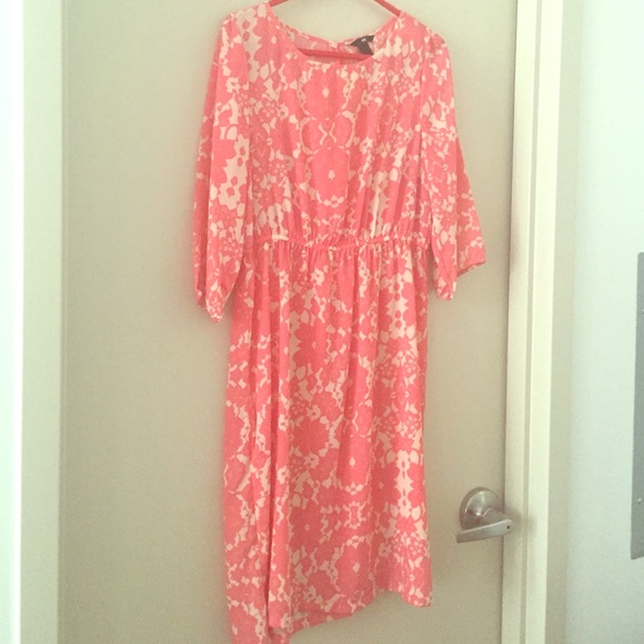 H&M coral and creme dress