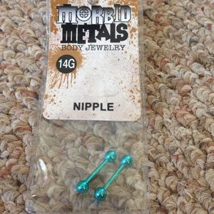 Metallic light blue nipple barbell