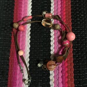 Boho Beaded Necklace on Brown Suede String