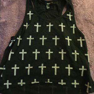 Grey/black Cross print tank top