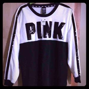 Pink Victoria secret sequin comfy white black crew