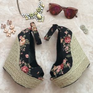 Peep Toe Floral Espadrille Wedges