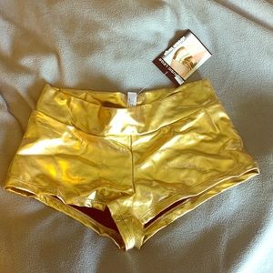 Gold elastic metallic mini shorts