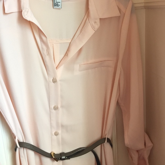 Light pink button-down dress.