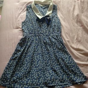 White collar blue floral dress