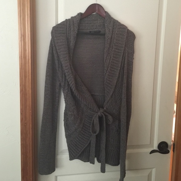 BCBG Max Azria grey sweater. And brown sweater.
