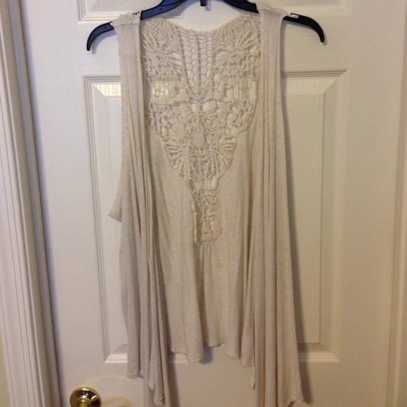 Crocheted back, open front vest