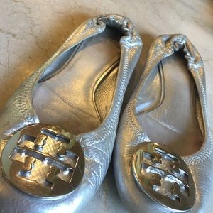Silver Tory Burch Reva Flats