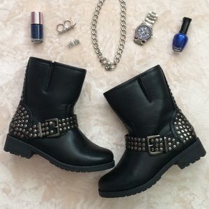 Black & Metallic Studded Motorcycle Boots