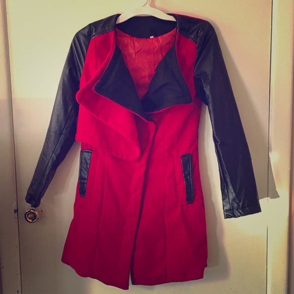 wine red and faux leather coat NWOT