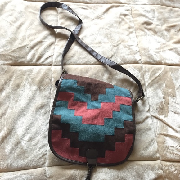 Brown Tribal Print Crossbody Bag