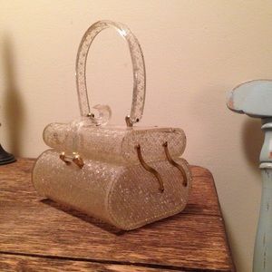 Lucite clear gold sparkle Wilardy purse