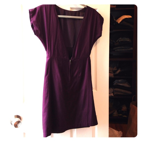 Eggplant cocktail dress with deep V back