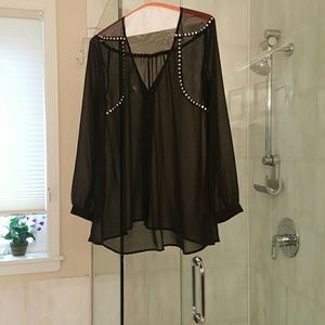 Black sheer top with metal studs