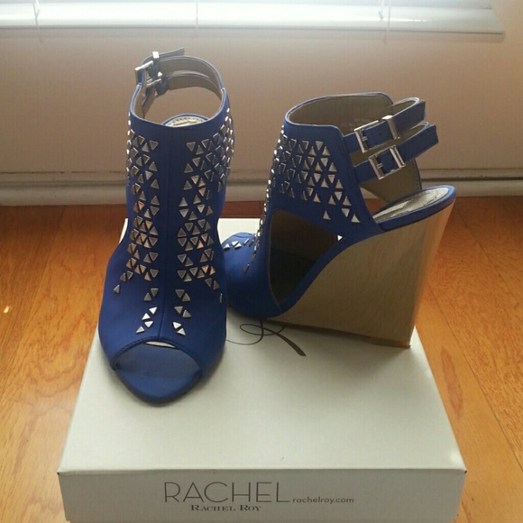 Rachel Roy Blue Studded Unique Wedges