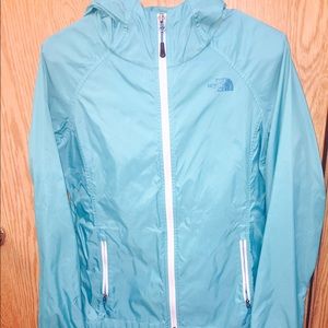North face teal light rain jacket