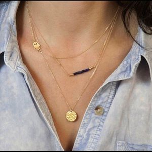 Blue nugget and hamsa multilayered necklace