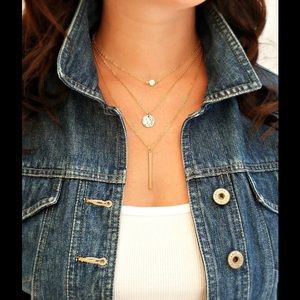Triple multilayered necklace bar and charm