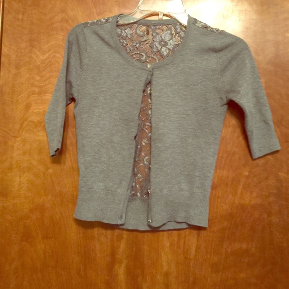 Gray Lace Back Cropped Cardigan