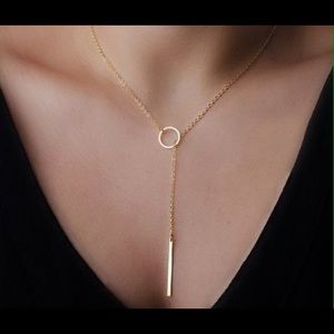 Gold lariat bar and circle necklace new necklace