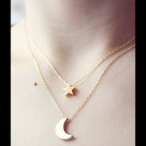 New gold star and moon charm necklace double