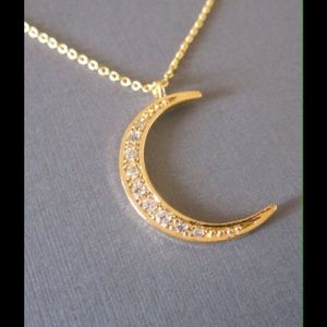 Boho crescent charm moon pave link necklace new
