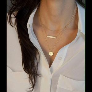 Gold bar multilayered bar and circle necklace