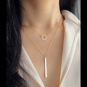 Bar and circle lariat necklace new multilayered