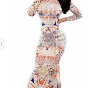 Aztec long sleeve maxi dress