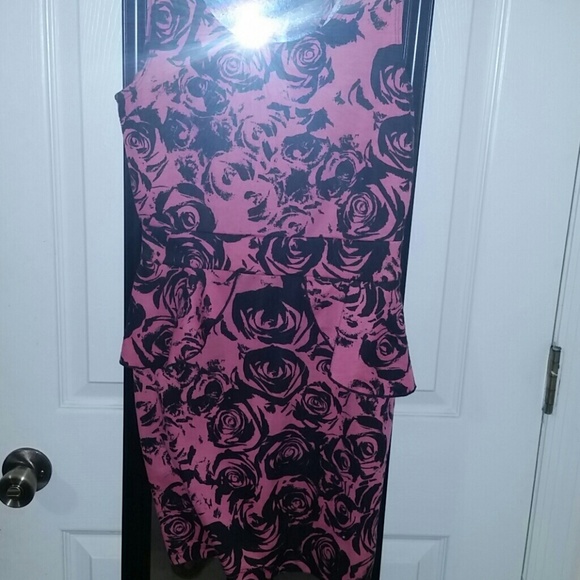 Pink and black knee length dress