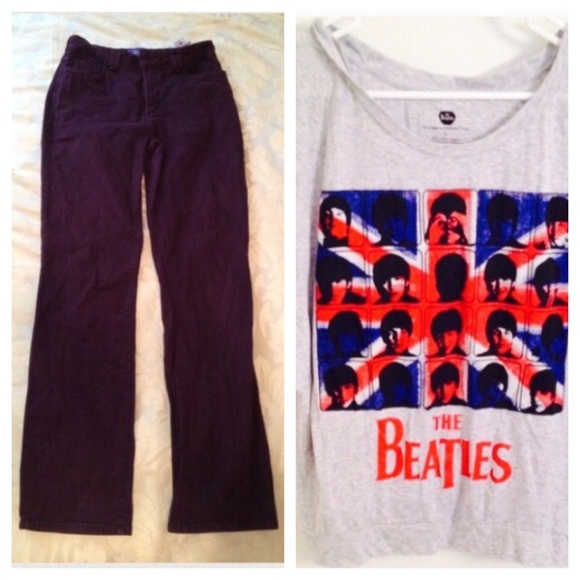 Beatles shirt + NYDJ plum jeans