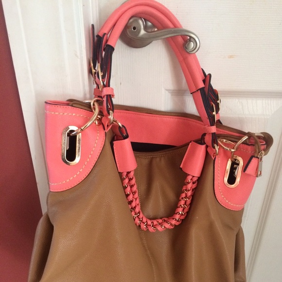 Beautiful tan and coral bag