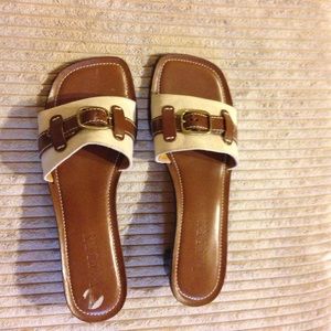 Brown/beige Ralph Lauren slippers size 8 slippers.